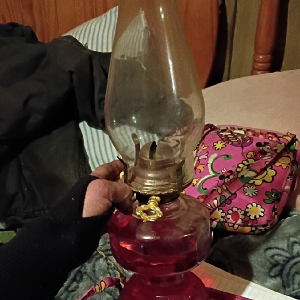 Vintage Red Glass Oil Lamp